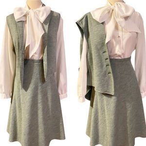 One of a Kind Vintage 70s Handmade 2 piece Mint Vest Skirt Set